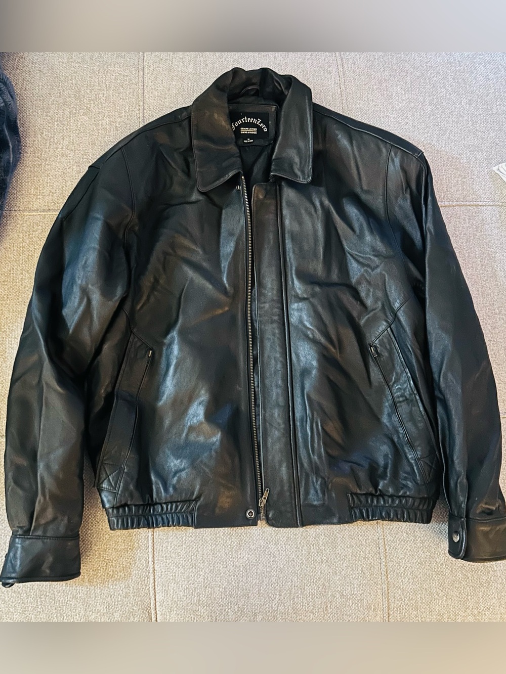 Vintage Fourteen Zero Genuine Leather Black Bomber Jacket Men’s Medium